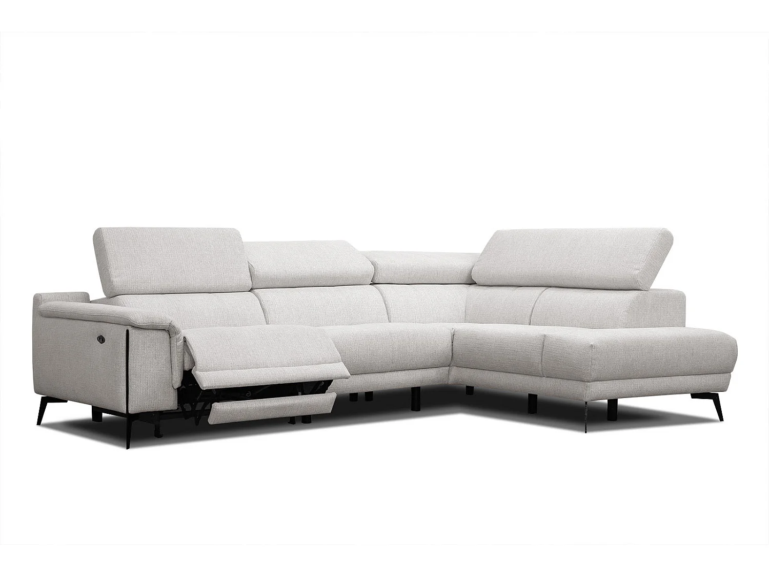 Canapé d'angle droit 4 places avec un relax électrique tissu écru - Matera