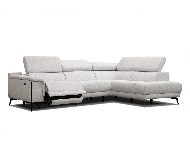 Canapé d'angle droit 4 places avec un relax électrique tissu écru - Matera