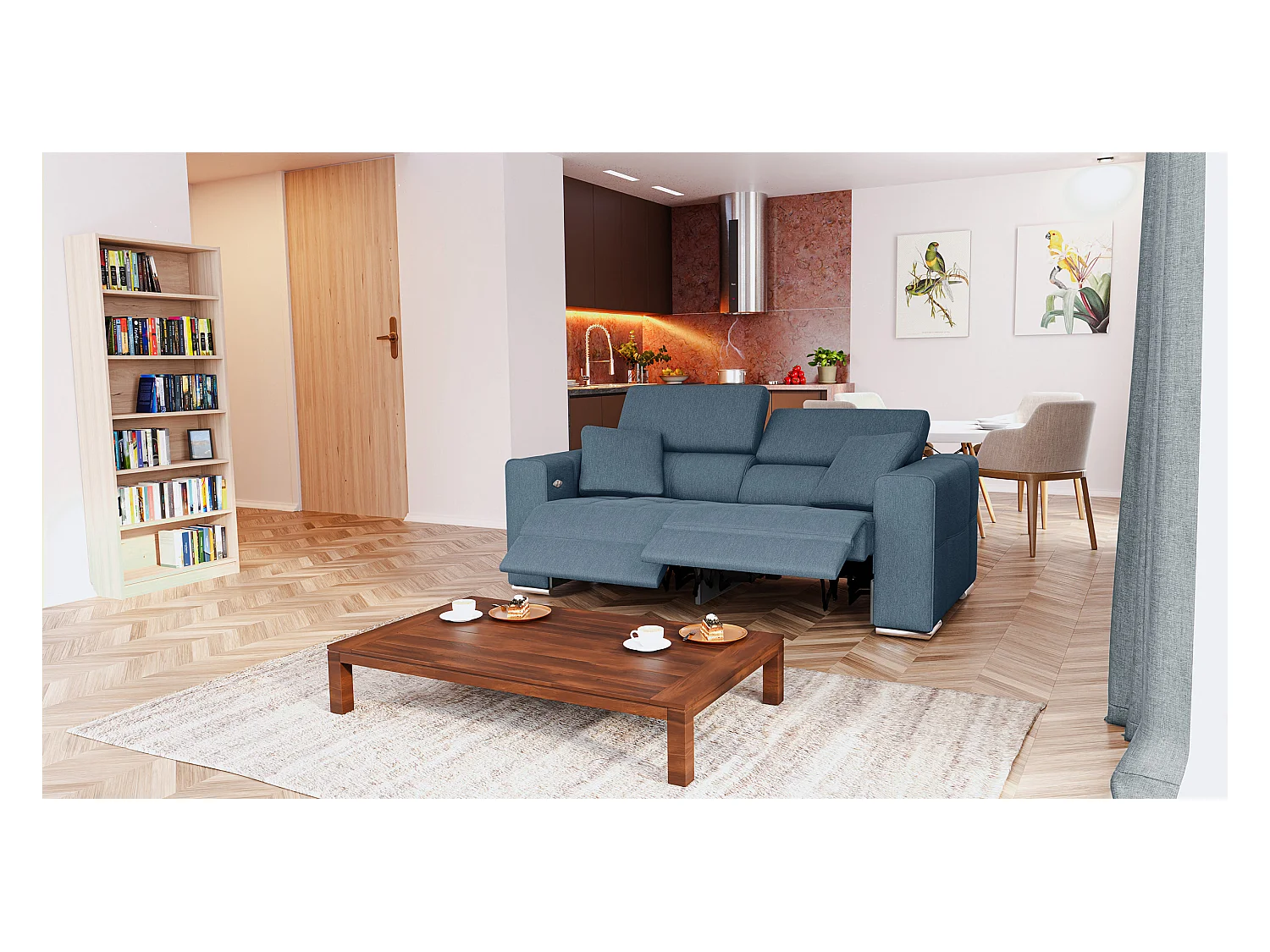 Canapé 3 places avec 2 relax électriques tissu bleu - QUARTZ