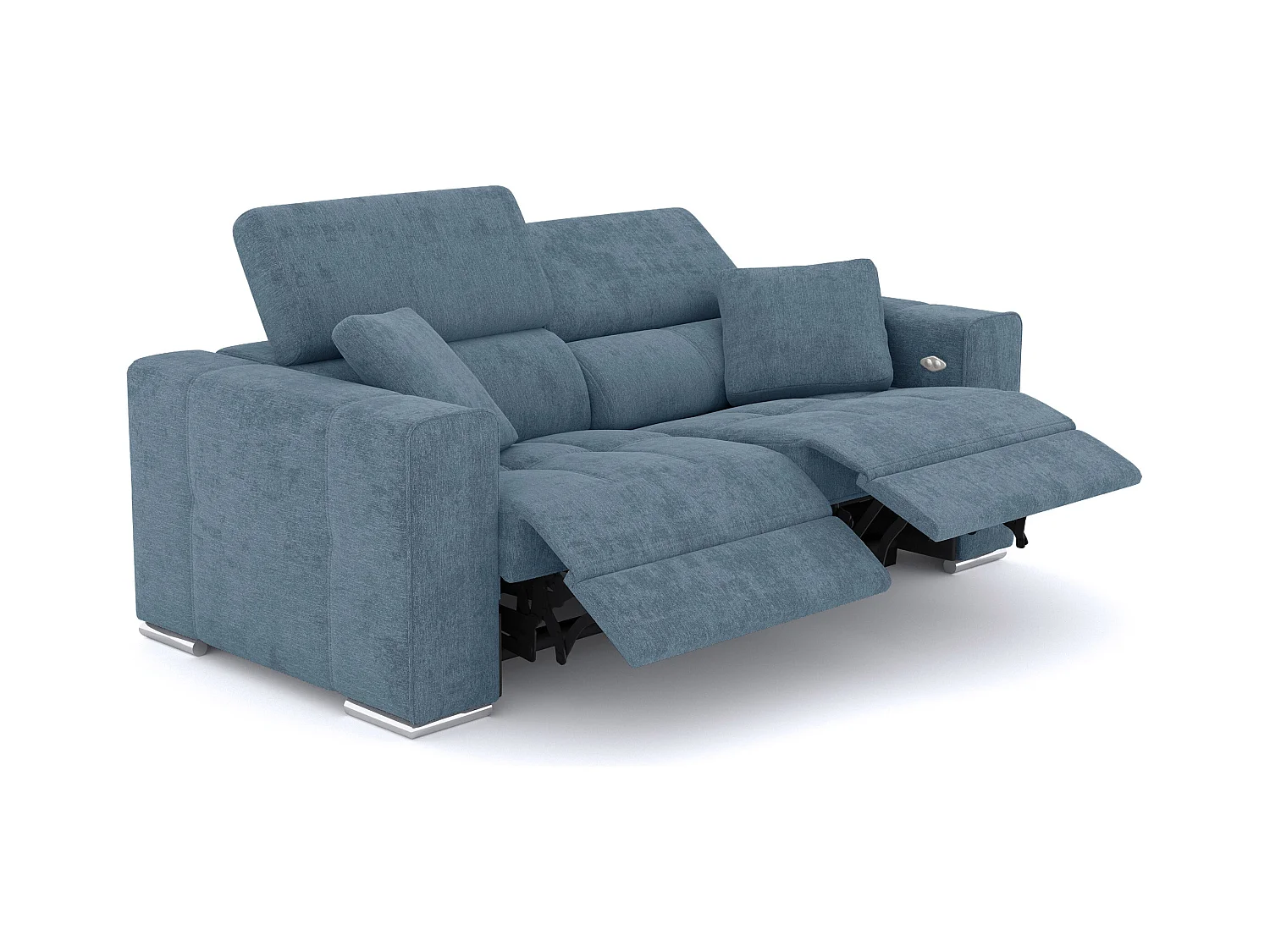 QUARTZ Sofa 3-Sitzer mit 2 Relaxfunktionen und verstellbare Kopfstützen, blau