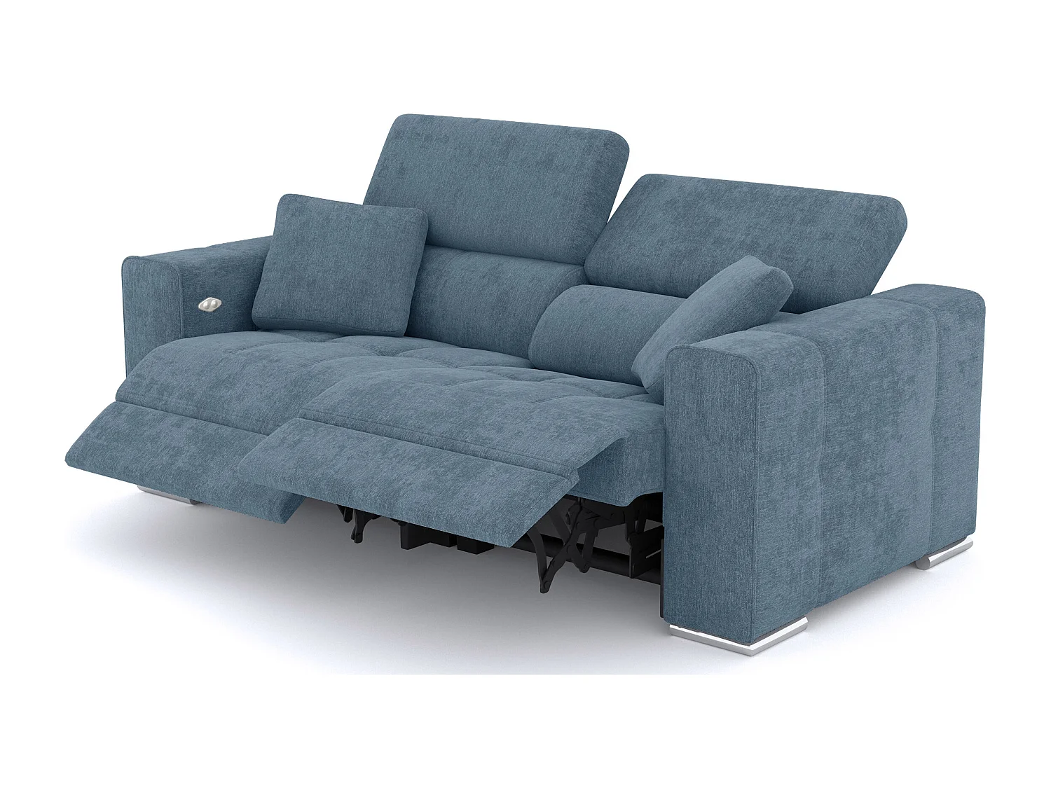 QUARTZ Sofa 3-Sitzer mit 2 Relaxfunktionen und verstellbare Kopfstützen, blau