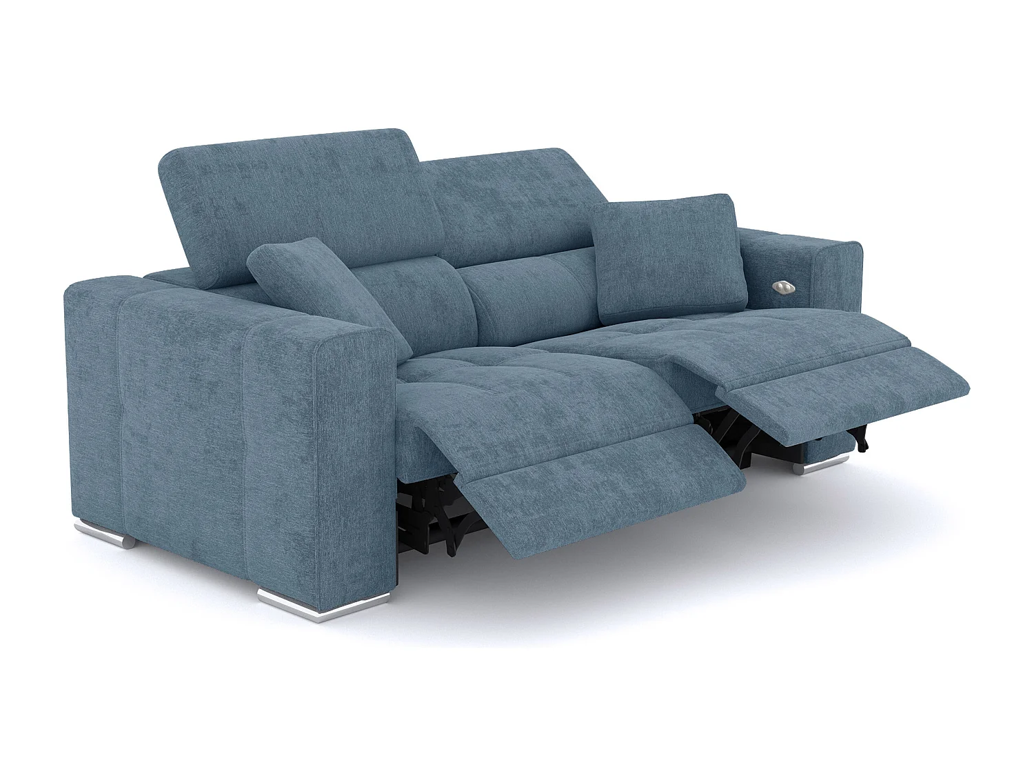 QUARTZ Sofa 3-Sitzer mit 2 Relaxfunktionen und verstellbare Kopfstützen, blau
