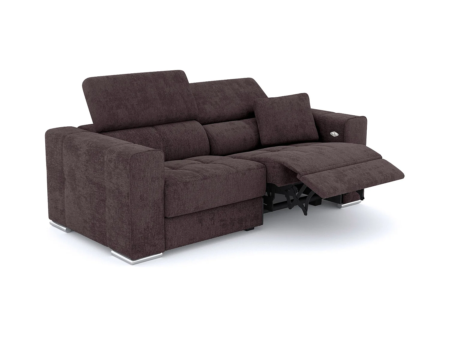 Canapé 3 places avec 1 relax électrique tissu brun foncé - QUARTZ