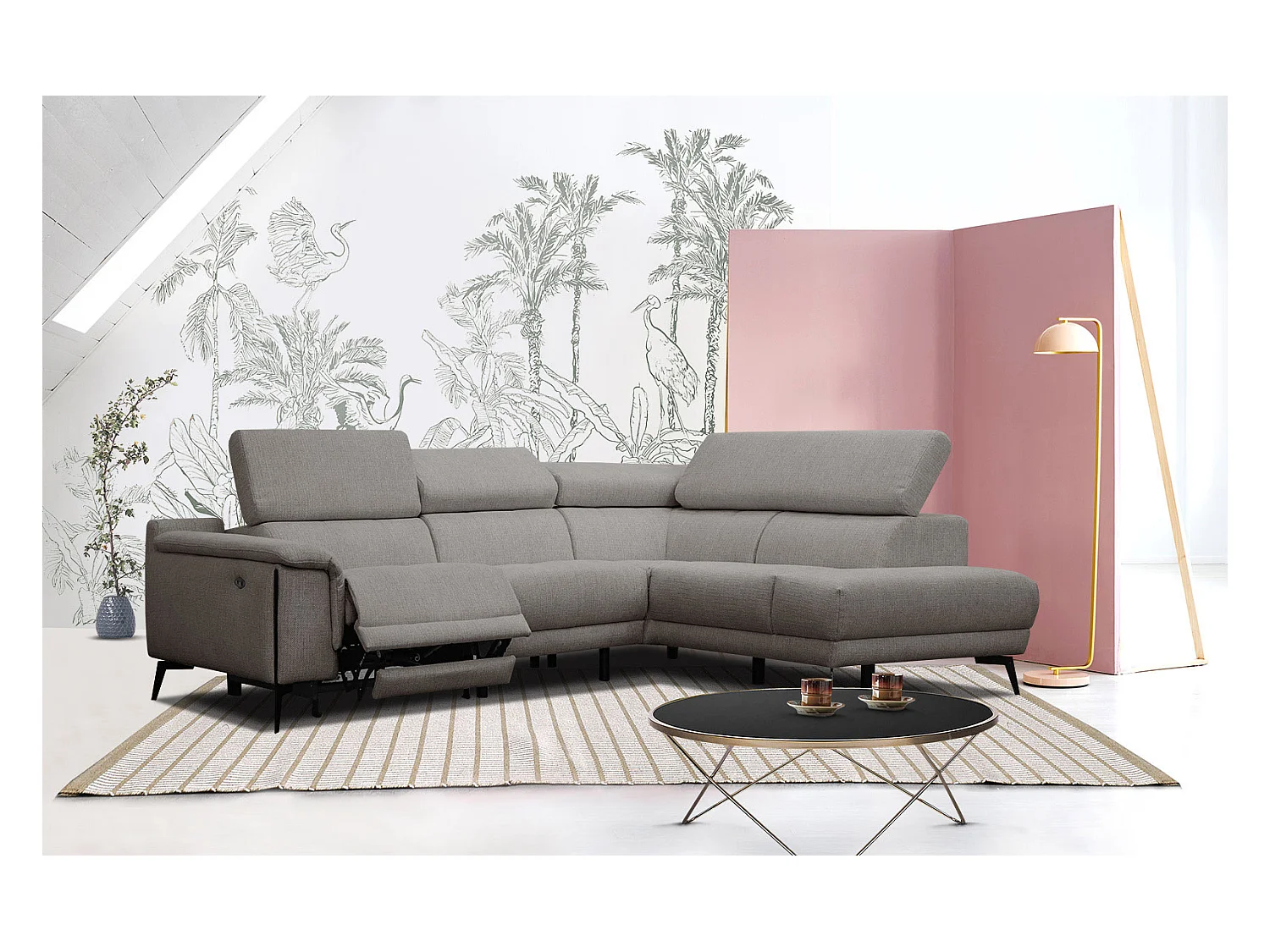 Canapé d'angle droit 4 places avec un relax électrique tissu taupe - Matera