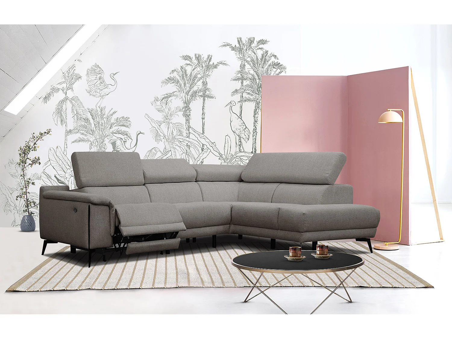 Canapé d'angle droit 4 places avec un relax électrique tissu taupe - Matera