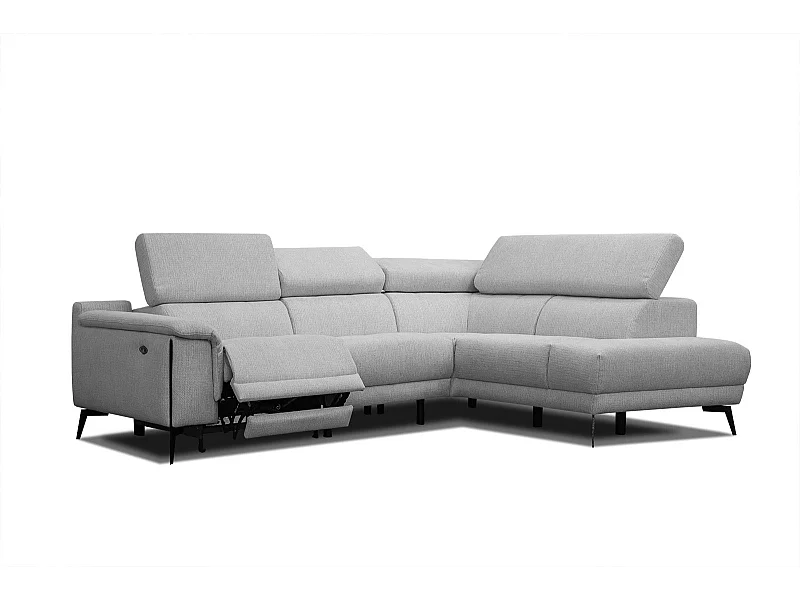 Canapé d'angle droit 4 places avec un relax électrique tissu gris - Matera