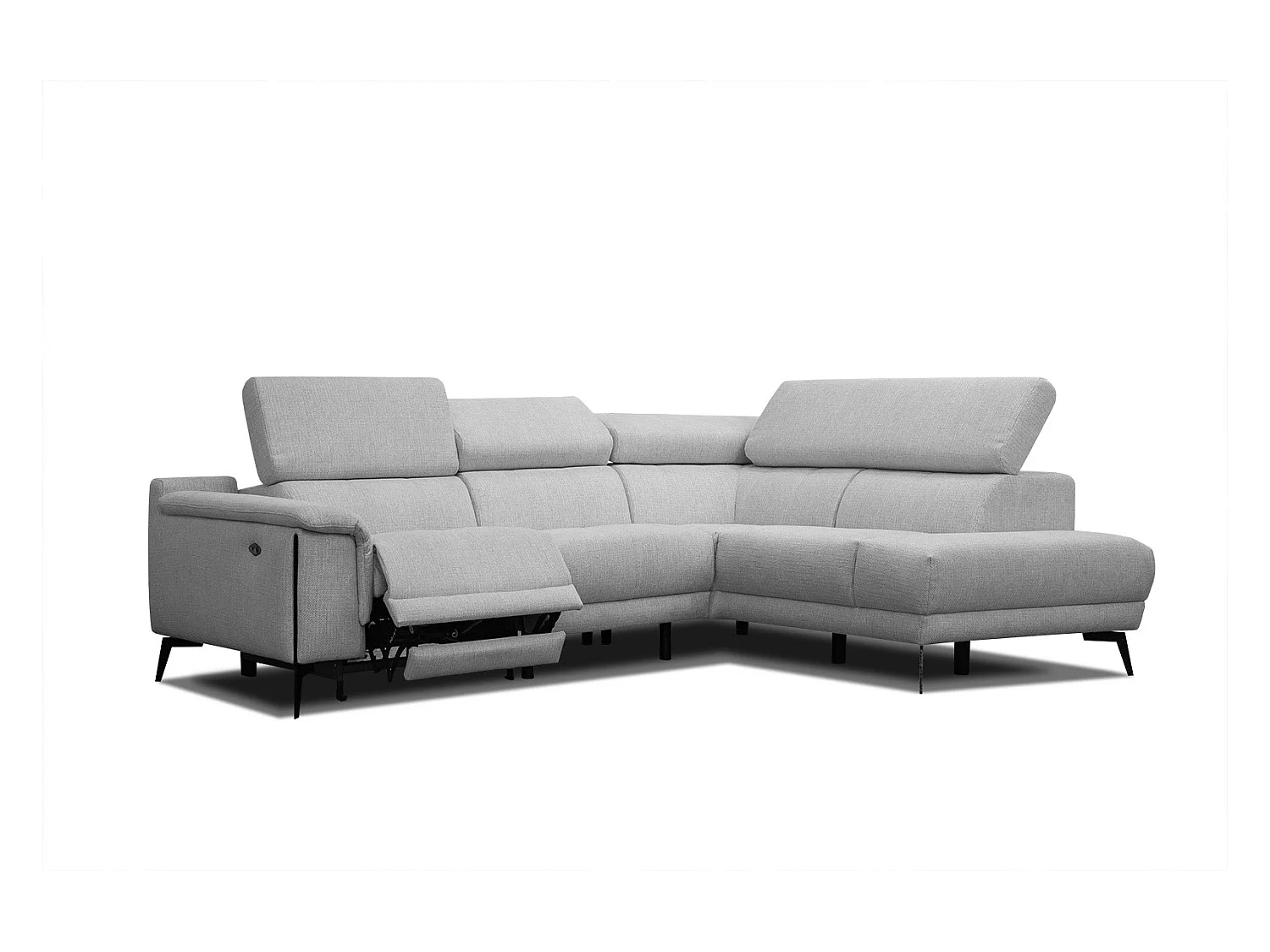 Canapé d'angle droit 4 places avec un relax électrique tissu gris - Matera