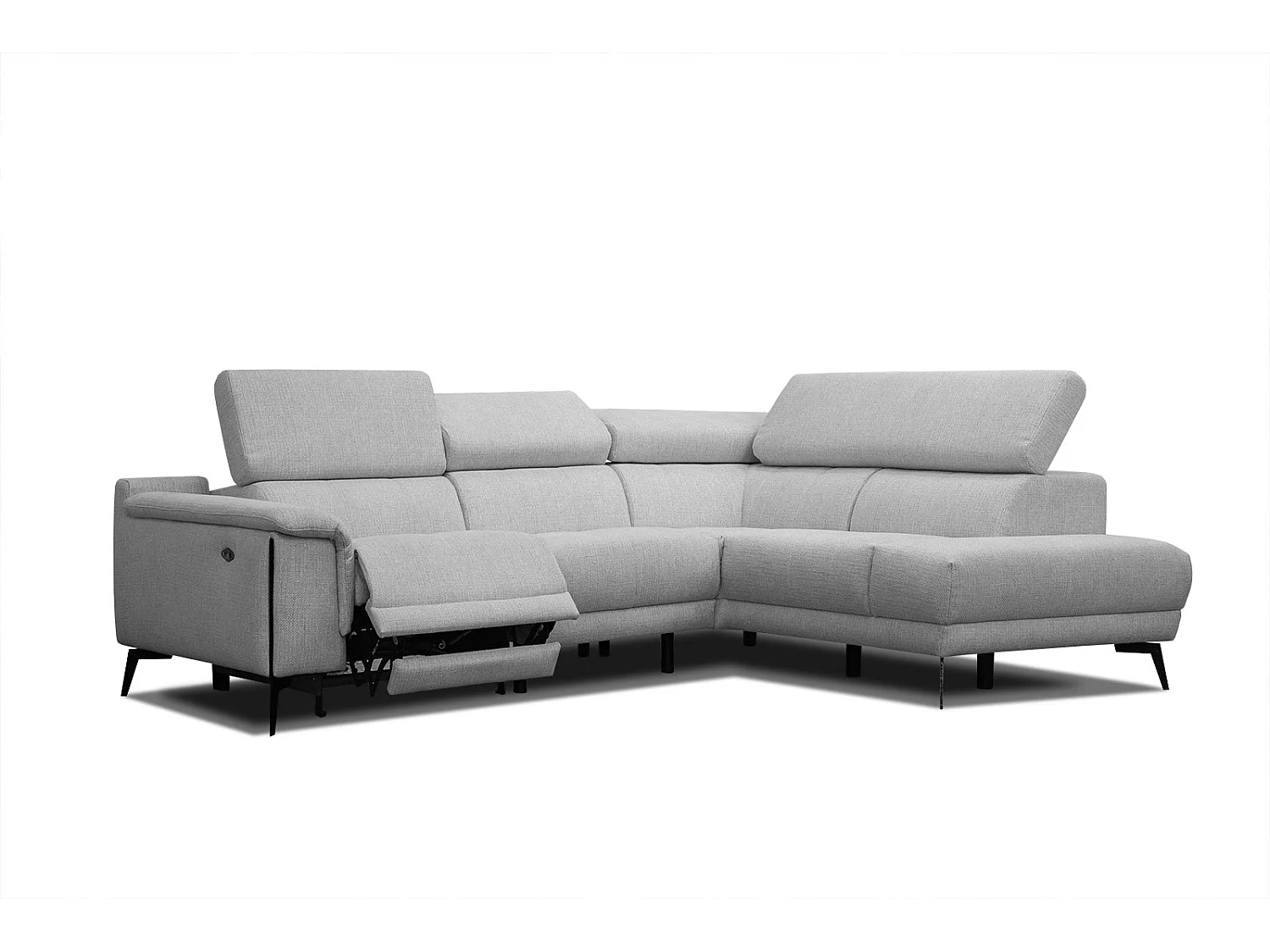 Canapé d'angle droit 4 places avec un relax électrique tissu gris - Matera