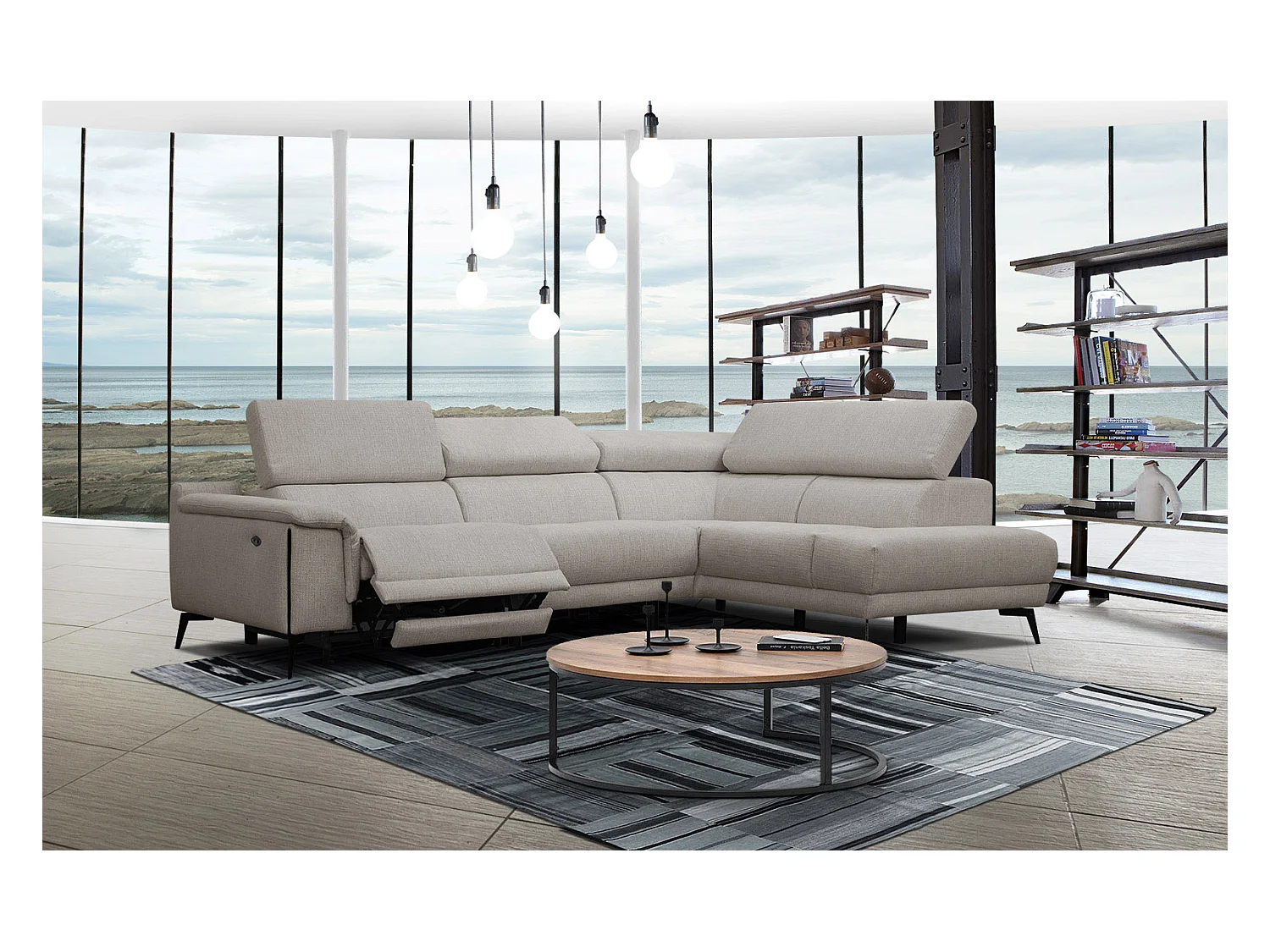 Canapé d'angle droit 4 places avec un relax électrique gris chaud - Matera