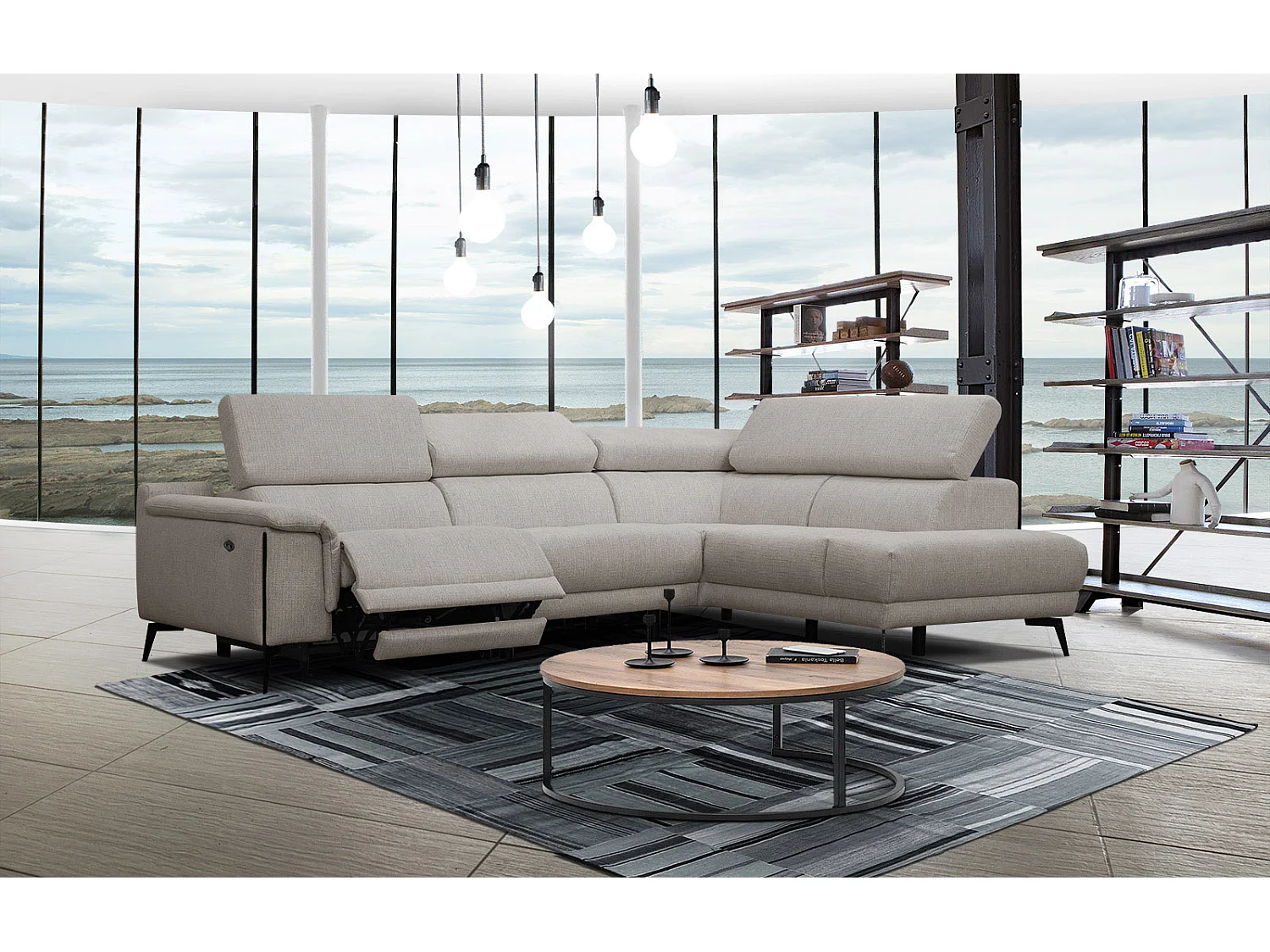 Canapé d'angle droit 4 places avec un relax électrique gris chaud - Matera