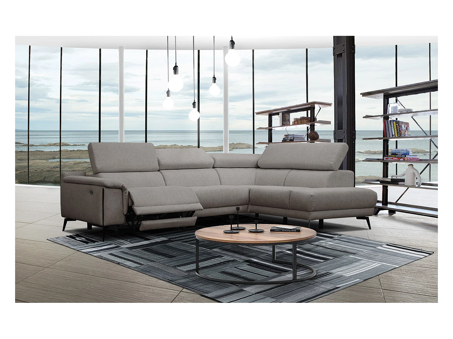 Canapé d'angle droit 4 places avec un relax électrique tissu taupe - Matera