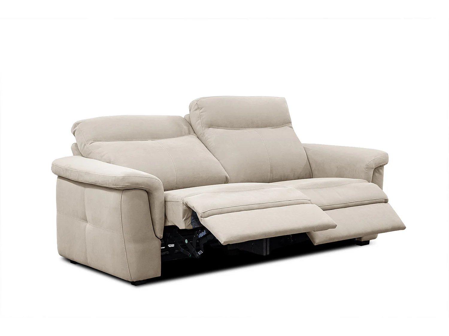 Canapé droit 3 places tissu beige avec relax électrique - JONES