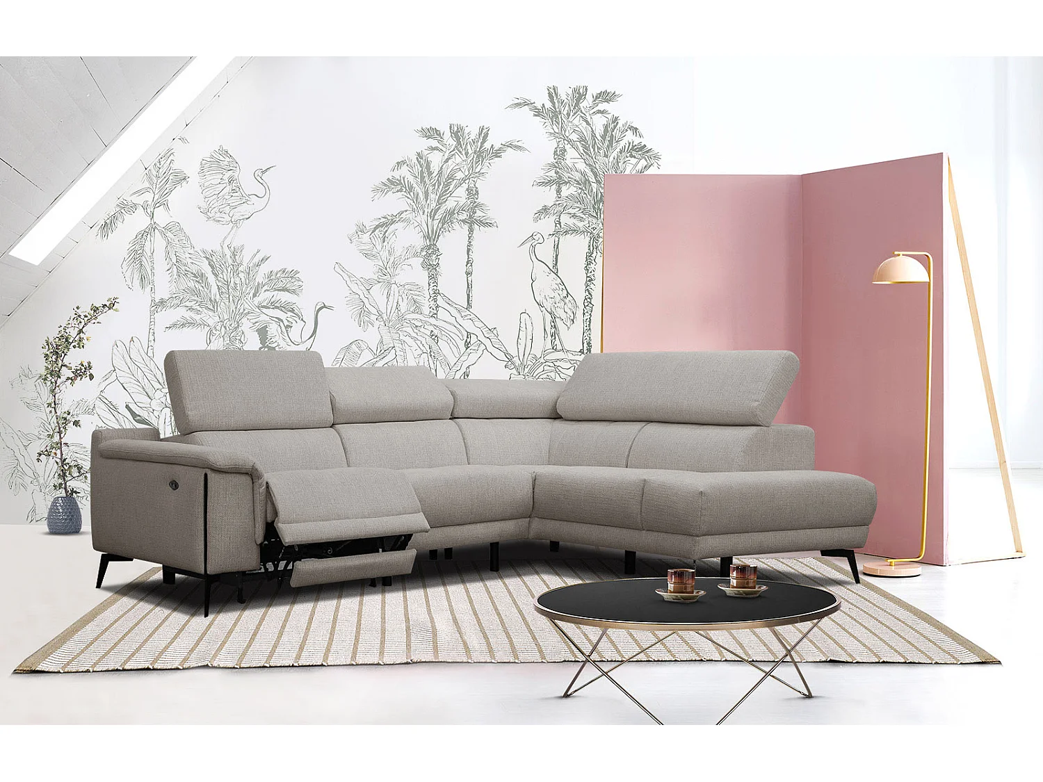 Canapé d'angle droit 4 places avec un relax électrique gris chaud - Matera