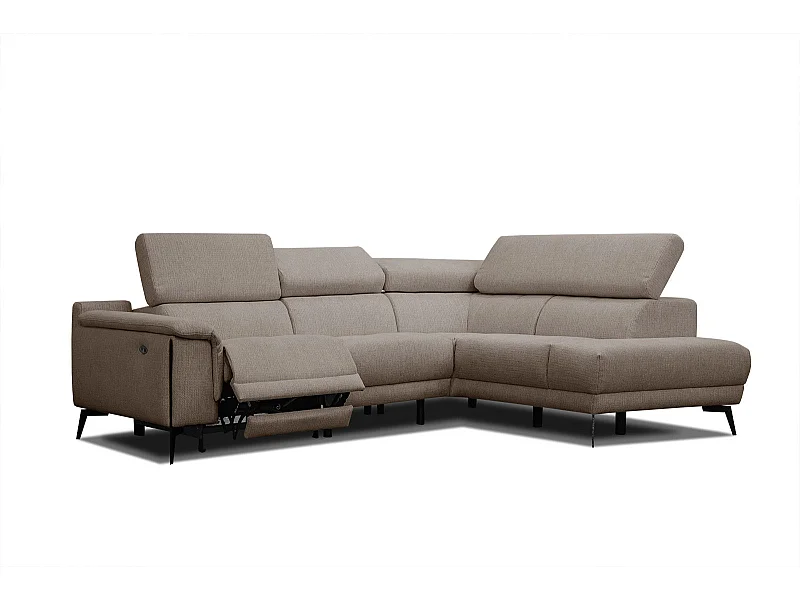 Canapé d'angle droit 4 places avec un relax électrique tissu marron clair - Matera