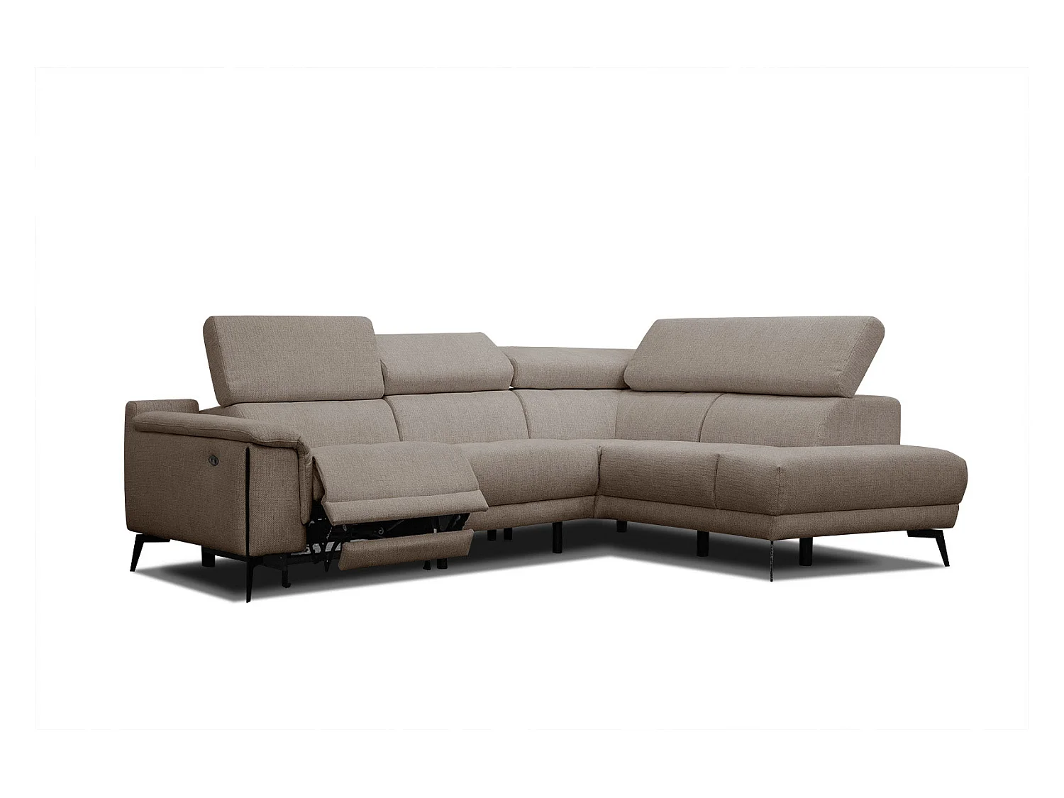 Canapé d'angle droit 4 places avec un relax électrique tissu marron clair - Matera