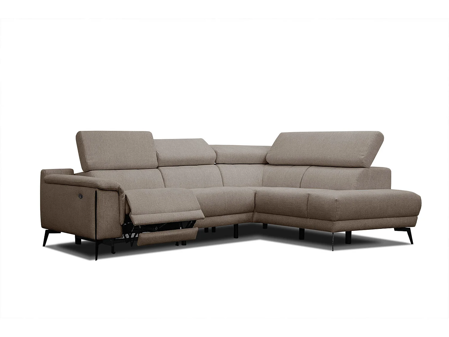 Canapé d'angle droit 4 places avec un relax électrique tissu marron clair - Matera