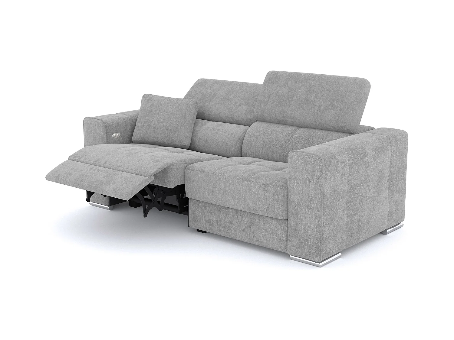 QUARTZ Sofa 3-Sitzer mit 1 Relaxfunktion und verstellbare Kopfstützen, hellgrau