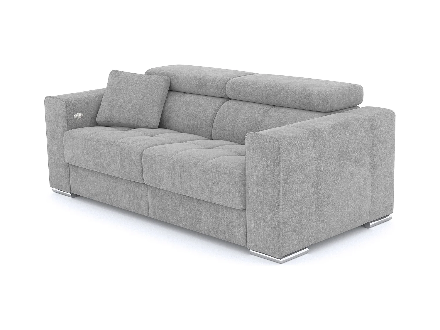 QUARTZ Sofa 3-Sitzer mit 1 Relaxfunktion und verstellbare Kopfstützen, hellgrau