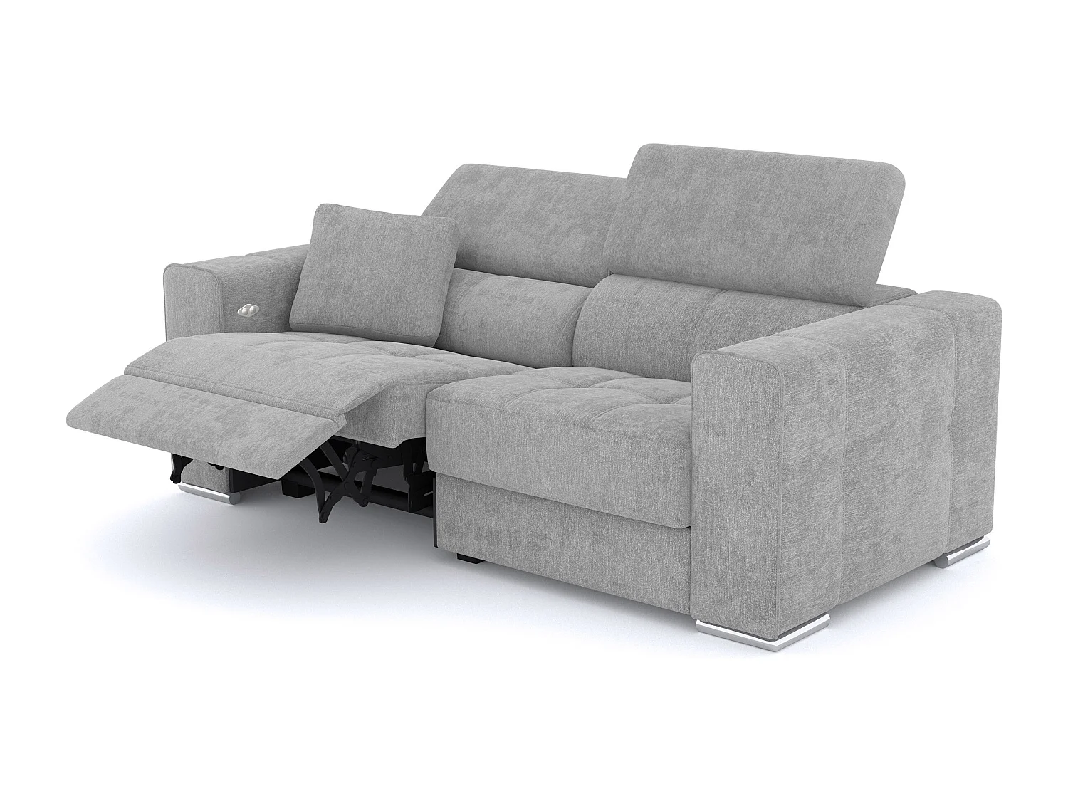QUARTZ Sofa 3-Sitzer mit 1 Relaxfunktion und verstellbare Kopfstützen, hellgrau