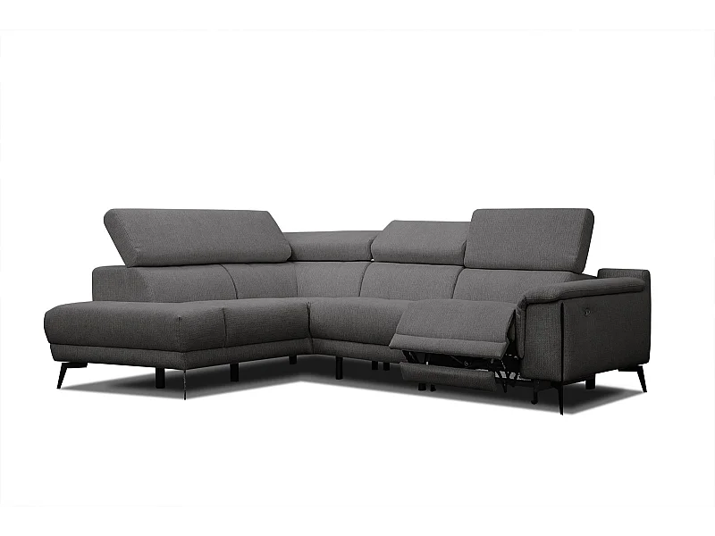 Canapé d'angle gauche 4 places avec un relax électrique tissu gris foncé - Matera