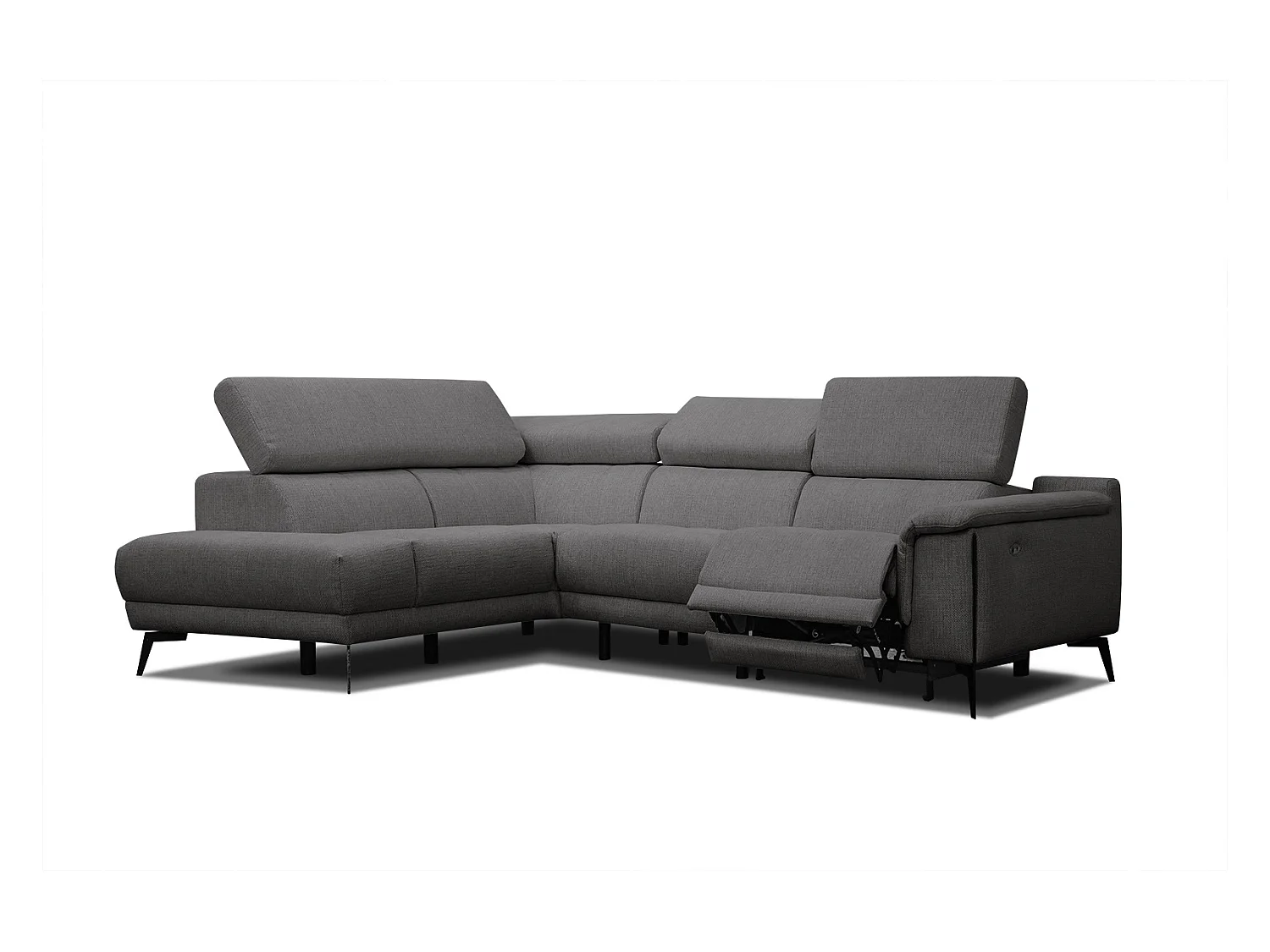 Canapé d'angle gauche 4 places avec un relax électrique tissu gris foncé - Matera
