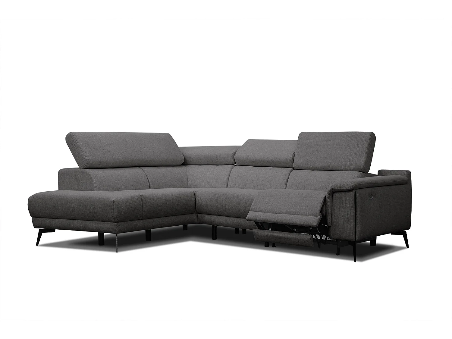 Canapé d'angle gauche 4 places avec un relax électrique tissu gris foncé - Matera