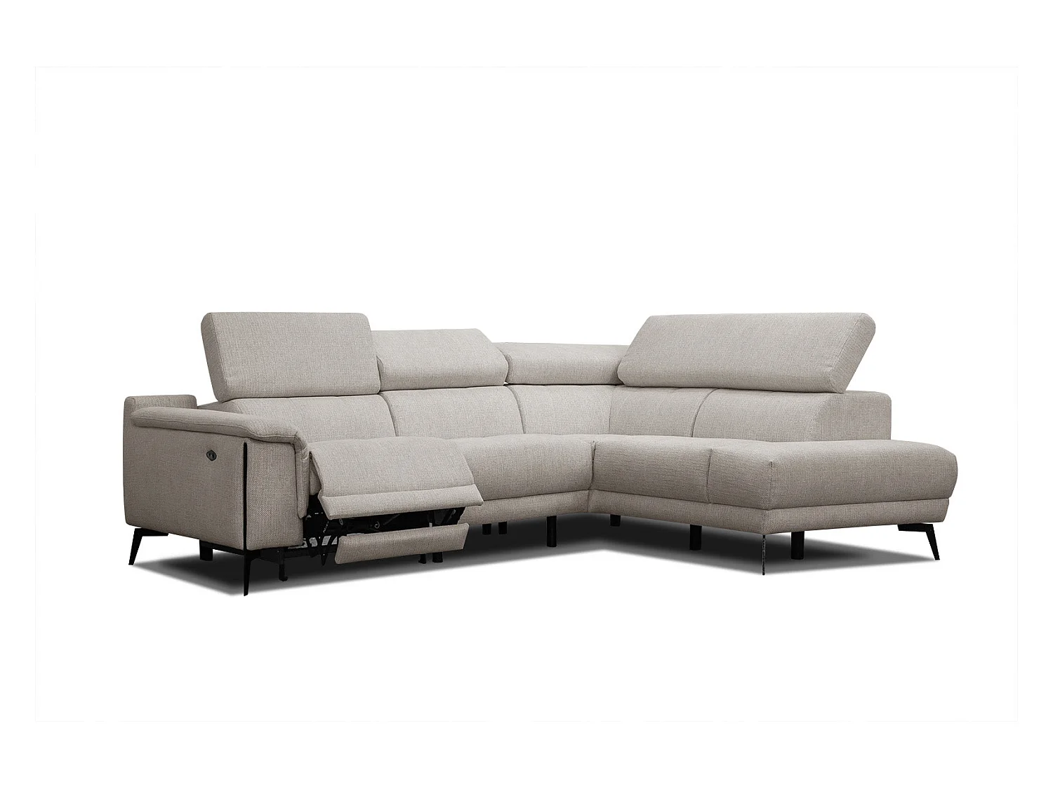 Canapé d'angle droit 4 places avec un relax électrique tissu beige - Matera