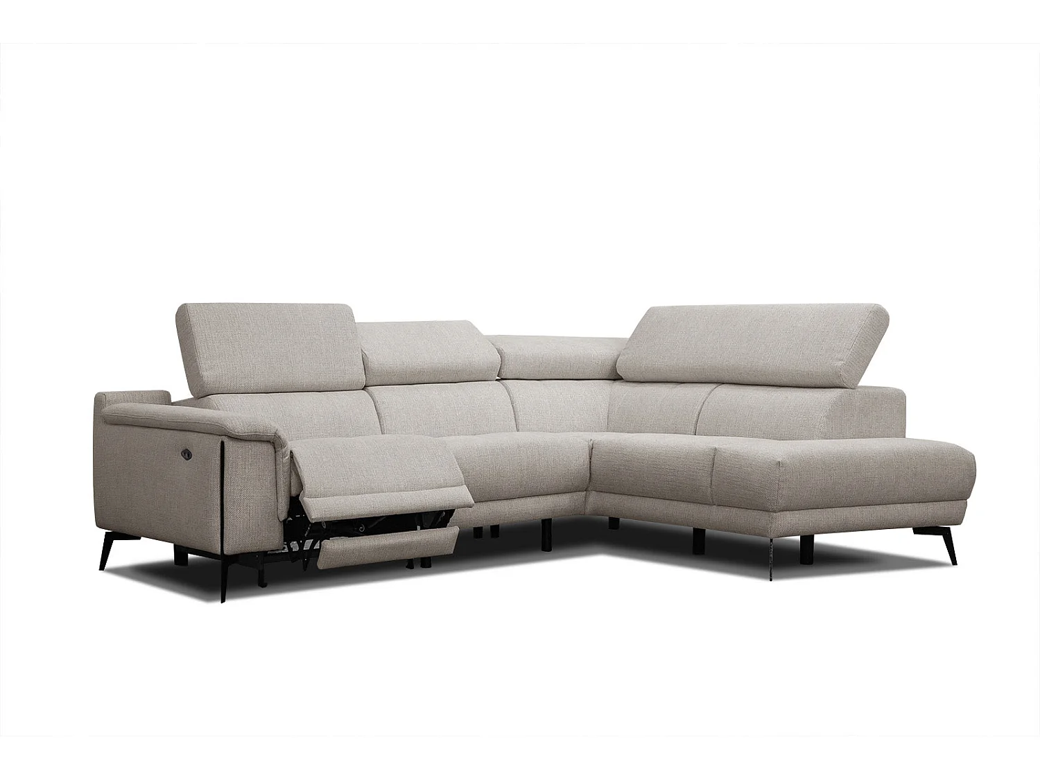 Canapé d'angle droit 4 places avec un relax électrique tissu beige - Matera