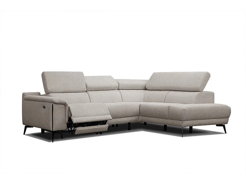 Canapé d'angle droit 4 places avec un relax électrique tissu beige - Matera