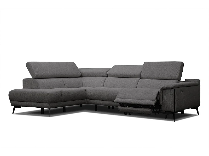 Canapé d'angle gauche 4 places avec un relax électrique tissu gris foncé - Matera