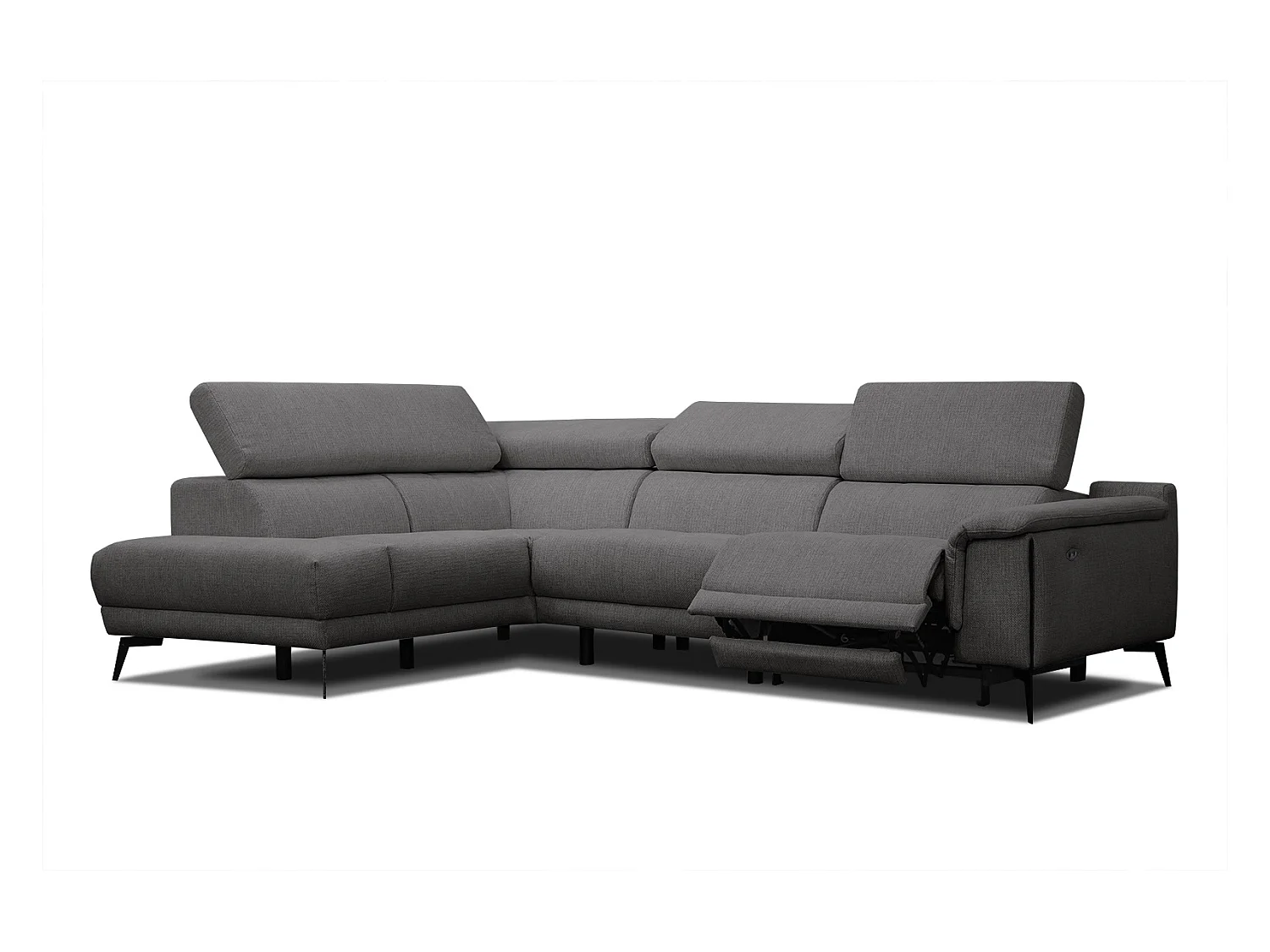 Canapé d'angle gauche 4 places avec un relax électrique tissu gris foncé - Matera