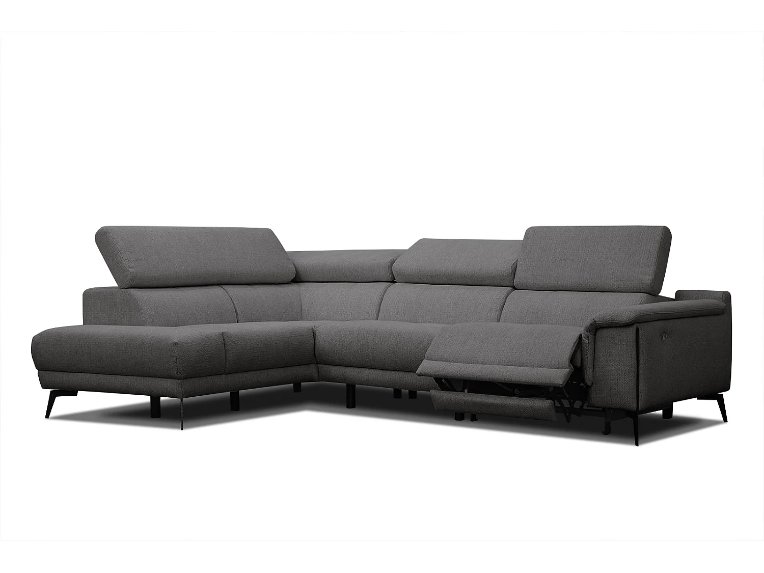 Canapé d'angle gauche 4 places avec un relax électrique tissu gris foncé - Matera