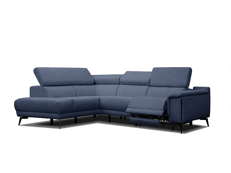 Canapé d'angle gauche 4 places avec un relax électrique tissu bleu foncé - Matera