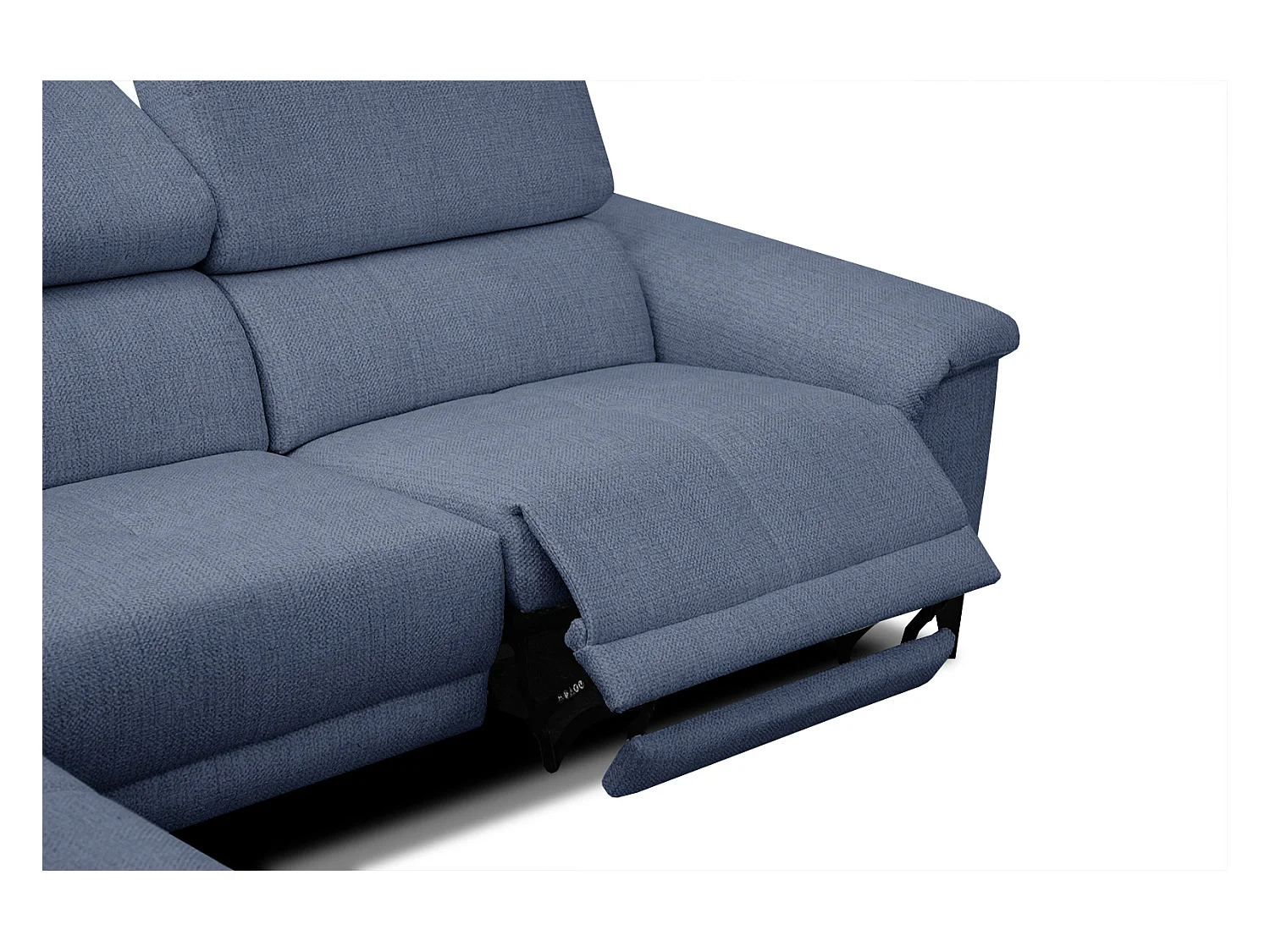 Canapé d'angle gauche 4 places avec un relax électrique tissu bleu foncé - Matera