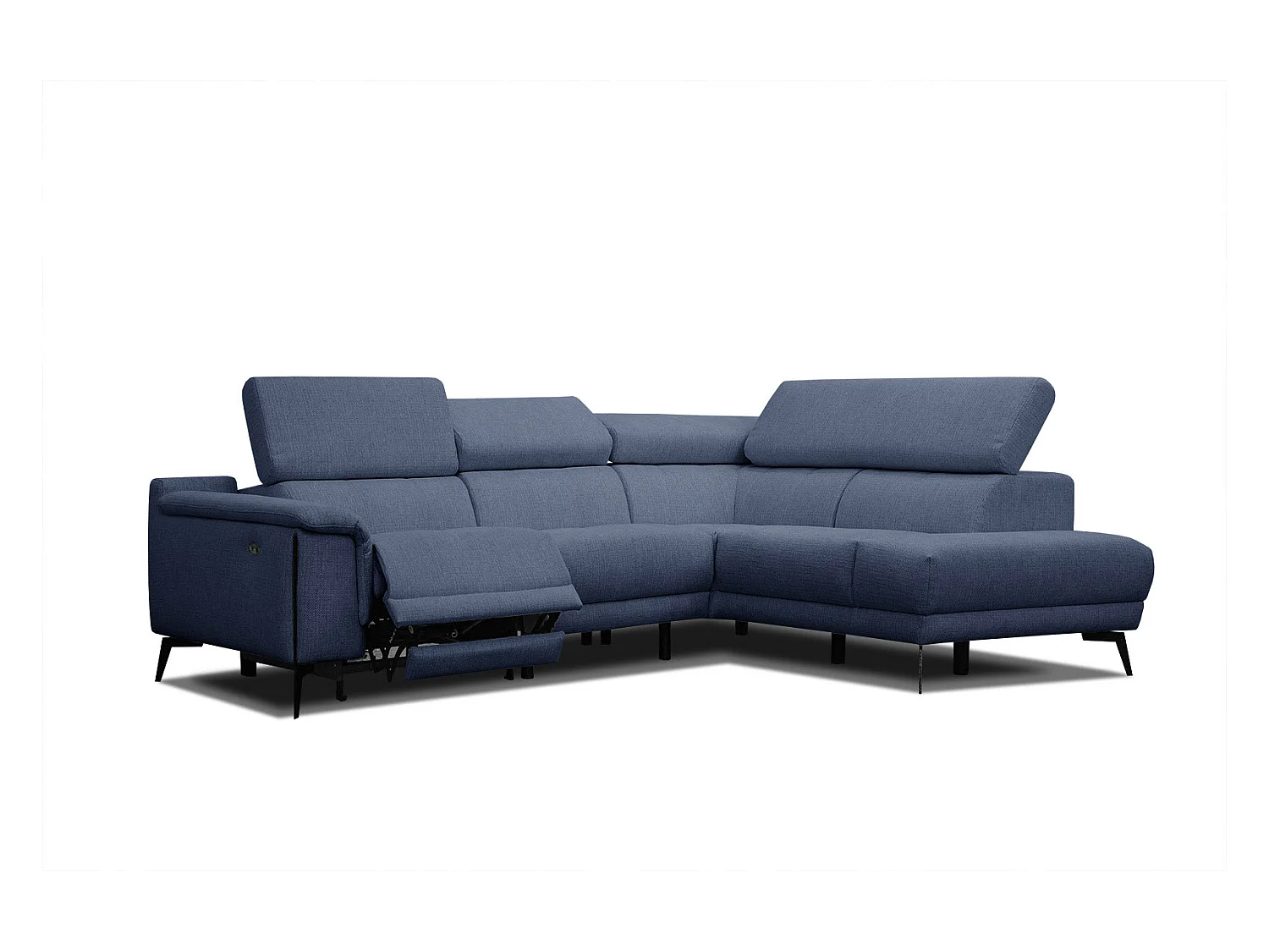 Canapé d'angle droit 4 places avec un relax électrique tissu bleu foncé - Matera