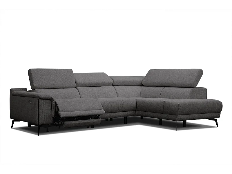 Canapé d'angle droit 4 places avec un relax électrique tissu gris foncé - Matera