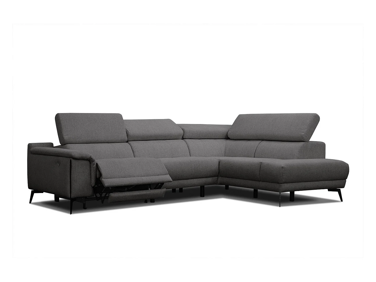 Canapé d'angle droit 4 places avec un relax électrique tissu gris foncé - Matera