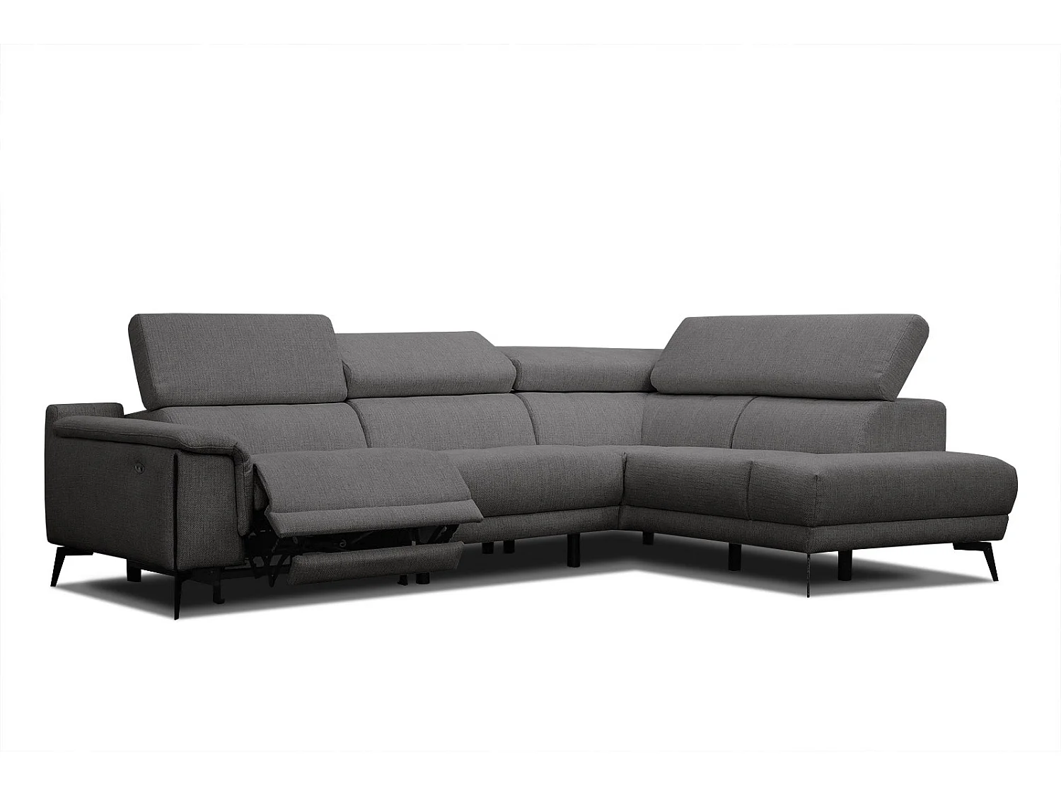 Canapé d'angle droit 4 places avec un relax électrique tissu gris foncé - Matera