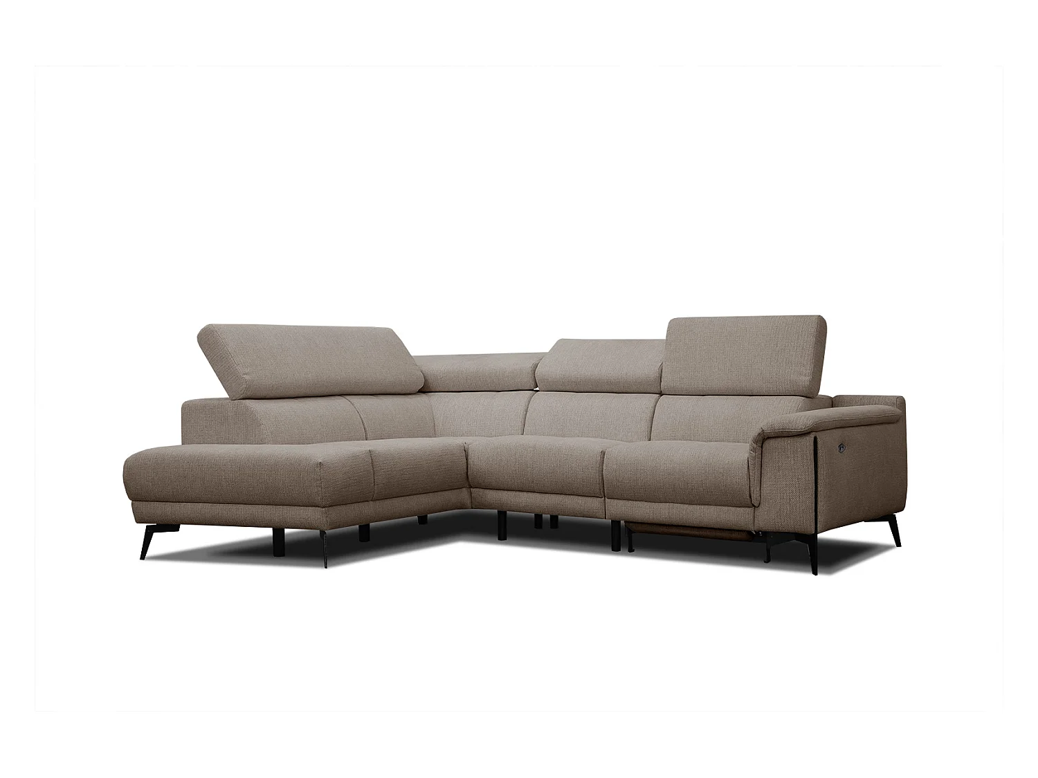 Canapé d'angle gauche 4 places avec un relax électrique tissu marron clair - Matera