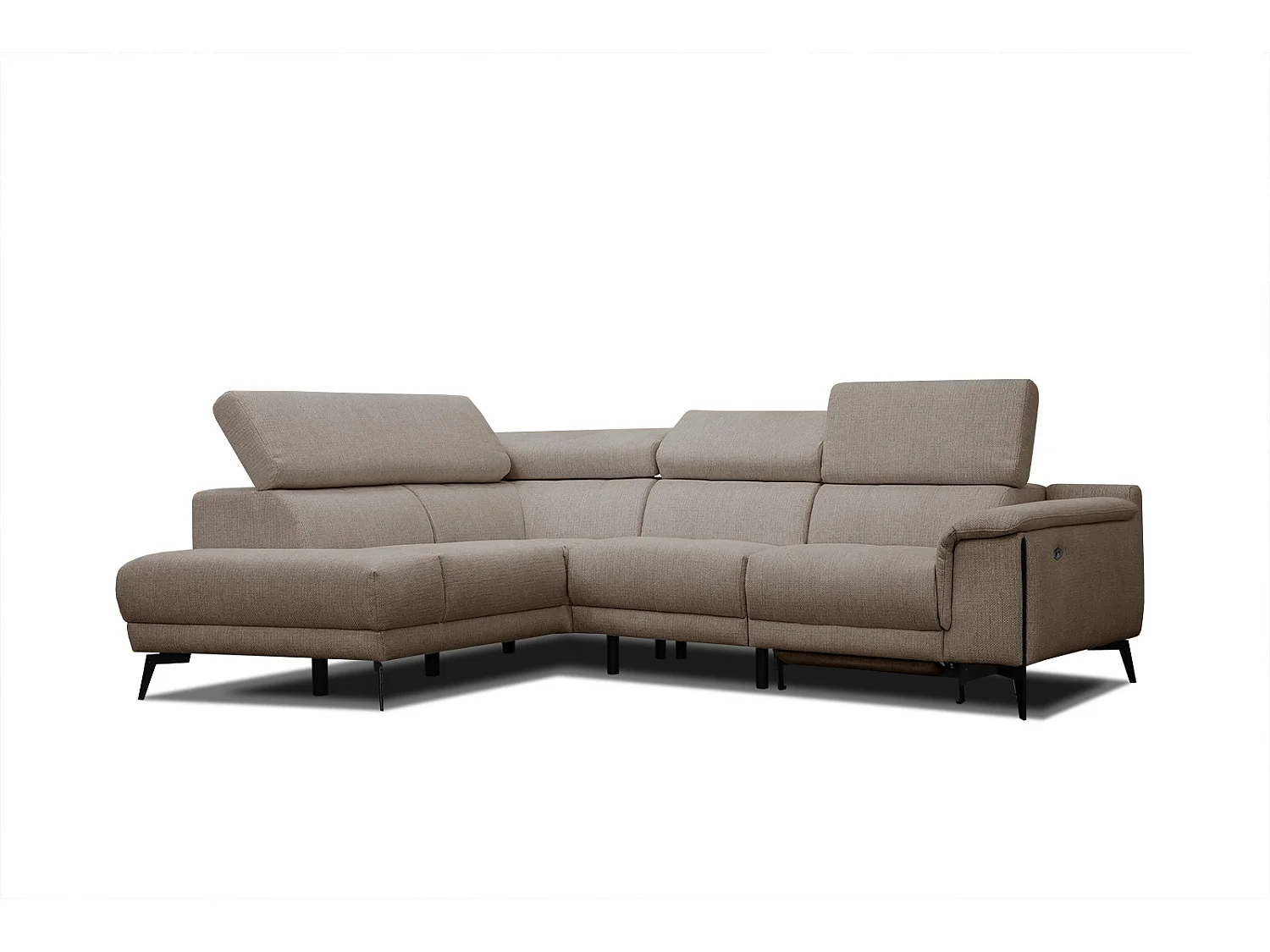 Canapé d'angle gauche 4 places avec un relax électrique tissu marron clair - Matera