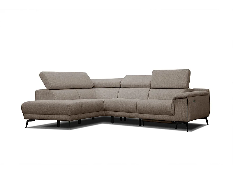 Canapé d'angle gauche 4 places avec un relax électrique tissu marron clair - Matera