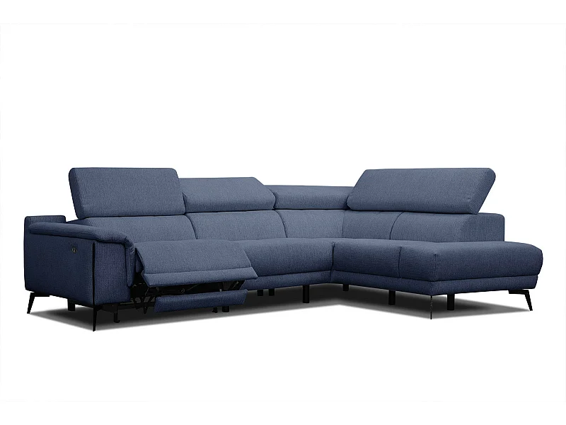 Canapé d'angle droit 4 places avec un relax électrique tissu bleu foncé - Matera