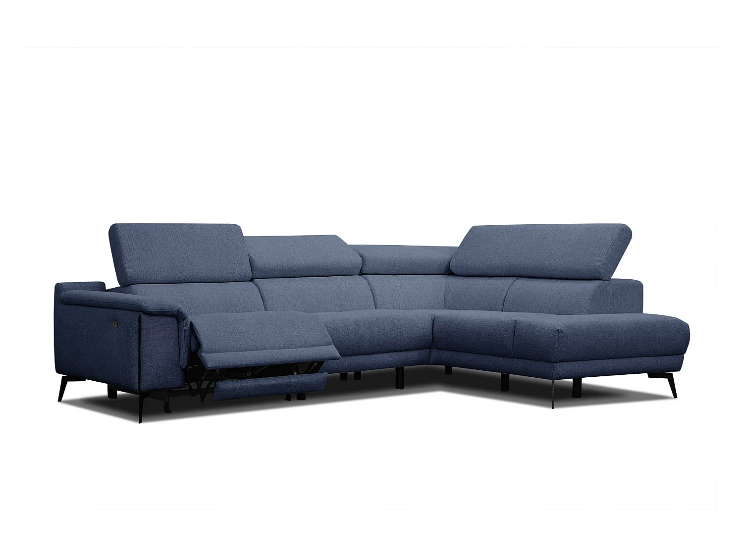 Canapé d'angle droit 4 places avec un relax électrique tissu bleu foncé - Matera