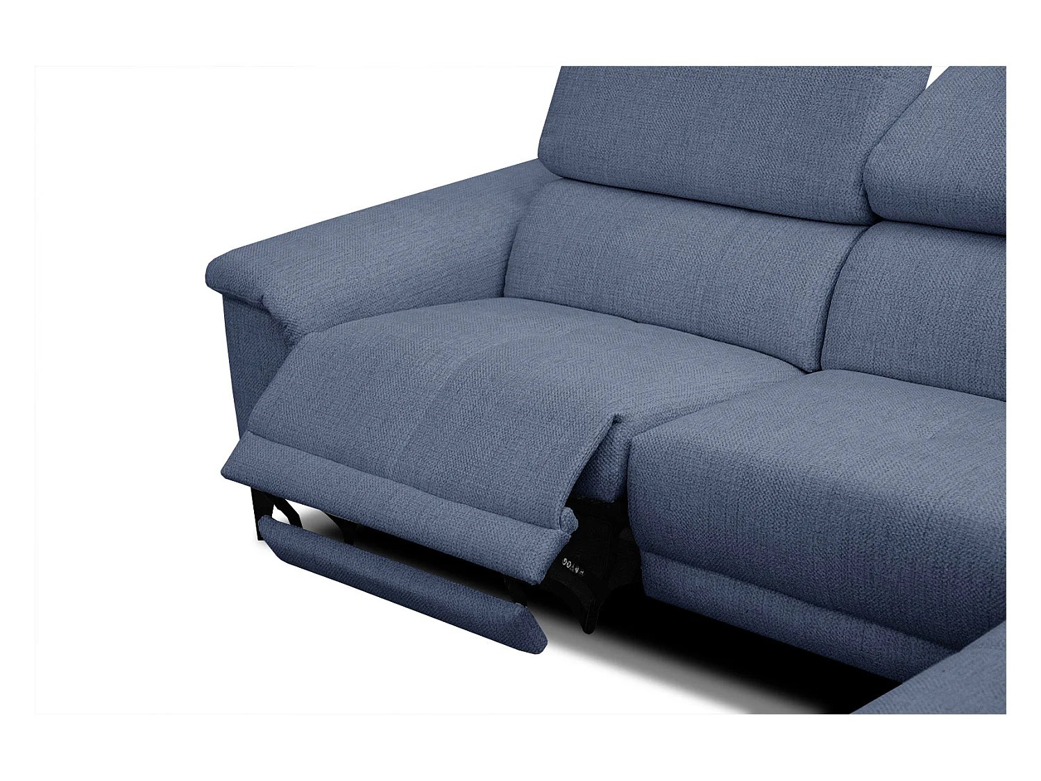 Canapé d'angle droit 4 places avec un relax électrique tissu bleu foncé - Matera