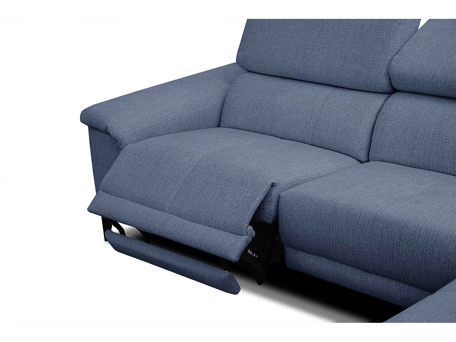 Canapé d'angle droit 4 places avec un relax électrique tissu bleu foncé - Matera