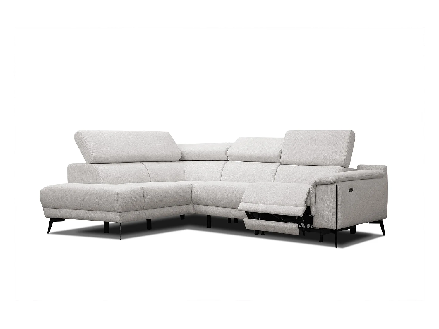 Canapé d'angle gauche 4 places avec un relax électrique tissu écru - Matera