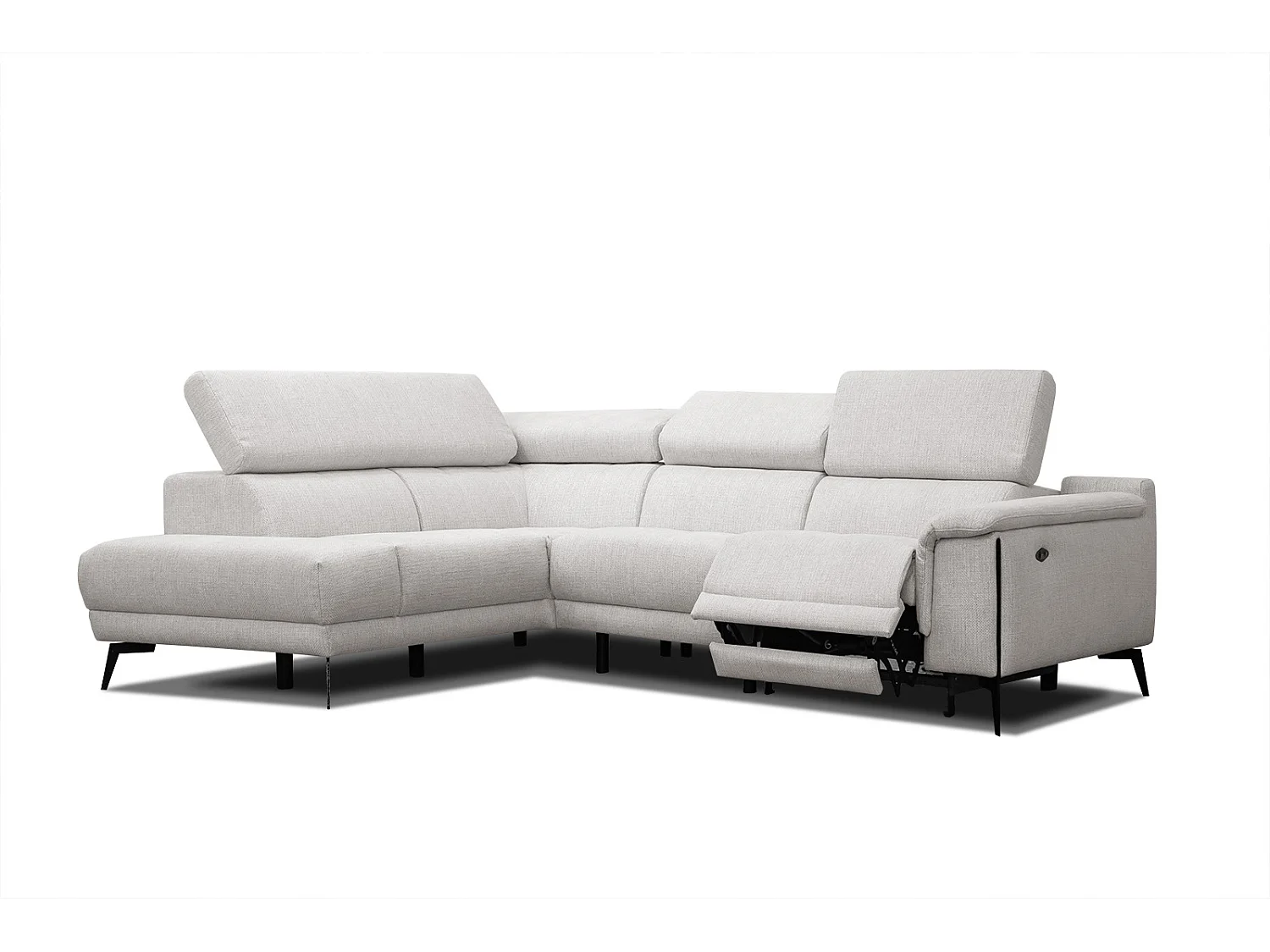 Canapé d'angle gauche 4 places avec un relax électrique tissu écru - Matera