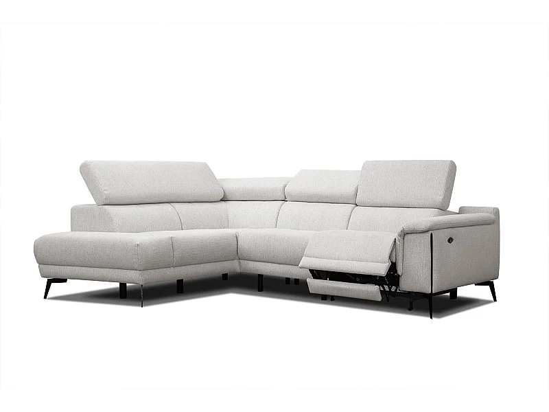 Canapé d'angle gauche 4 places avec un relax électrique tissu écru - Matera