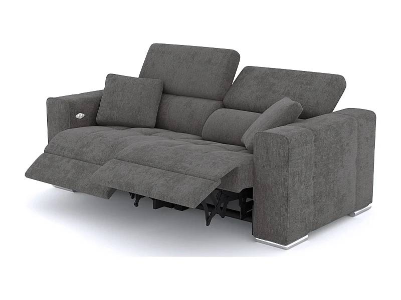 QUARTZ Sofa 3-Sitzer mit 2 Relaxfunktionen und verstellbare Kopfstützen, dunkelgrau