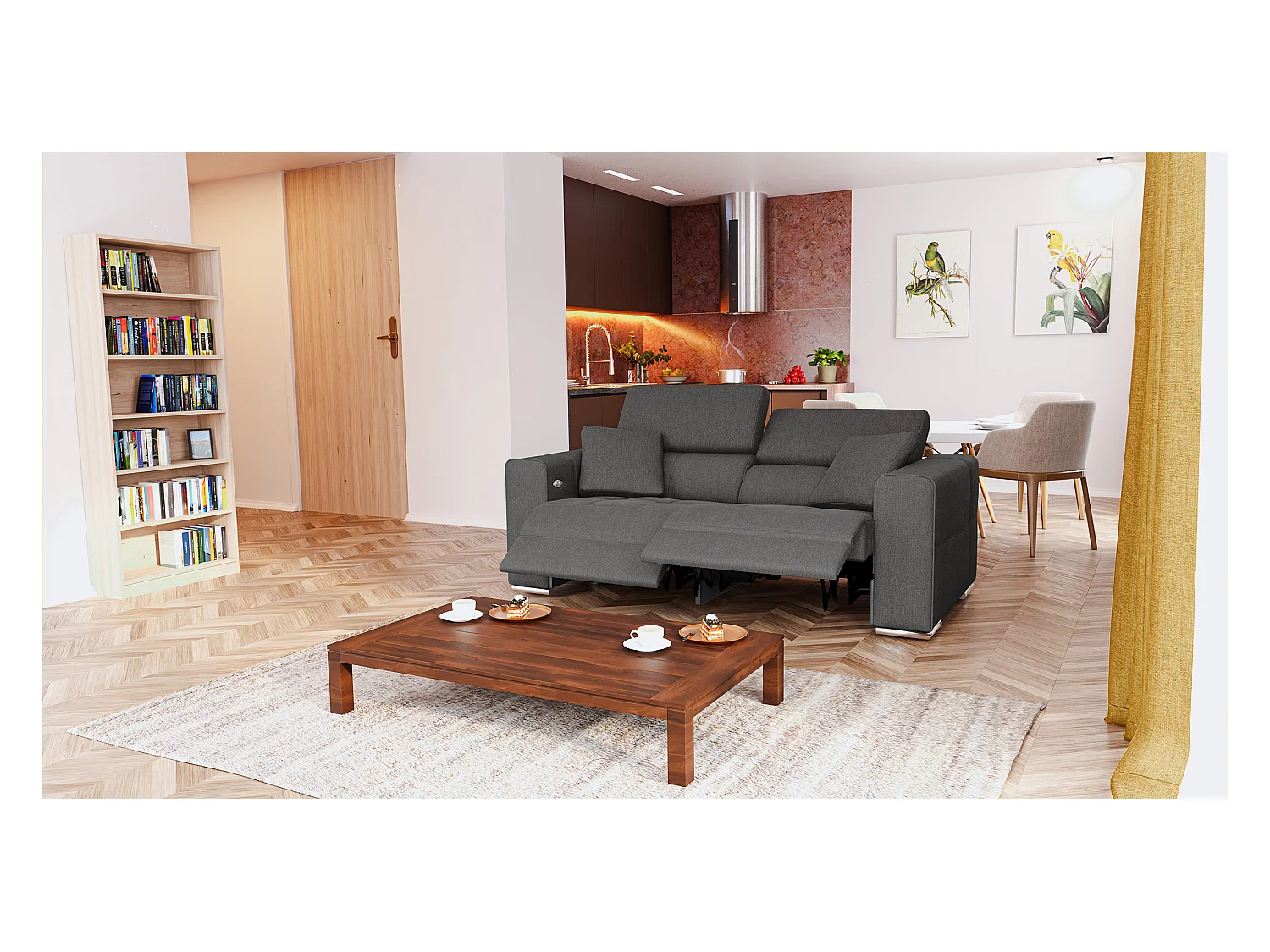 Canapé 3 places avec 2 relax électriques tissu gris foncé - QUARTZ